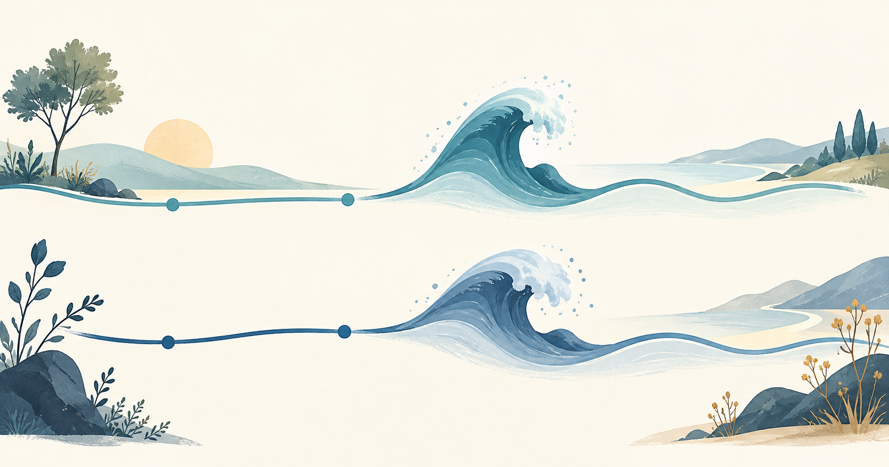 Two illustrated timelines meeting delayed waves, representing delayed antidepressant withdrawal symptoms.